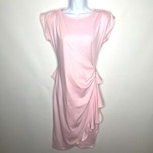 Vintage 70s Wild Dress Baby Pink Ruffled Rhinestone Faux Wrap Dress